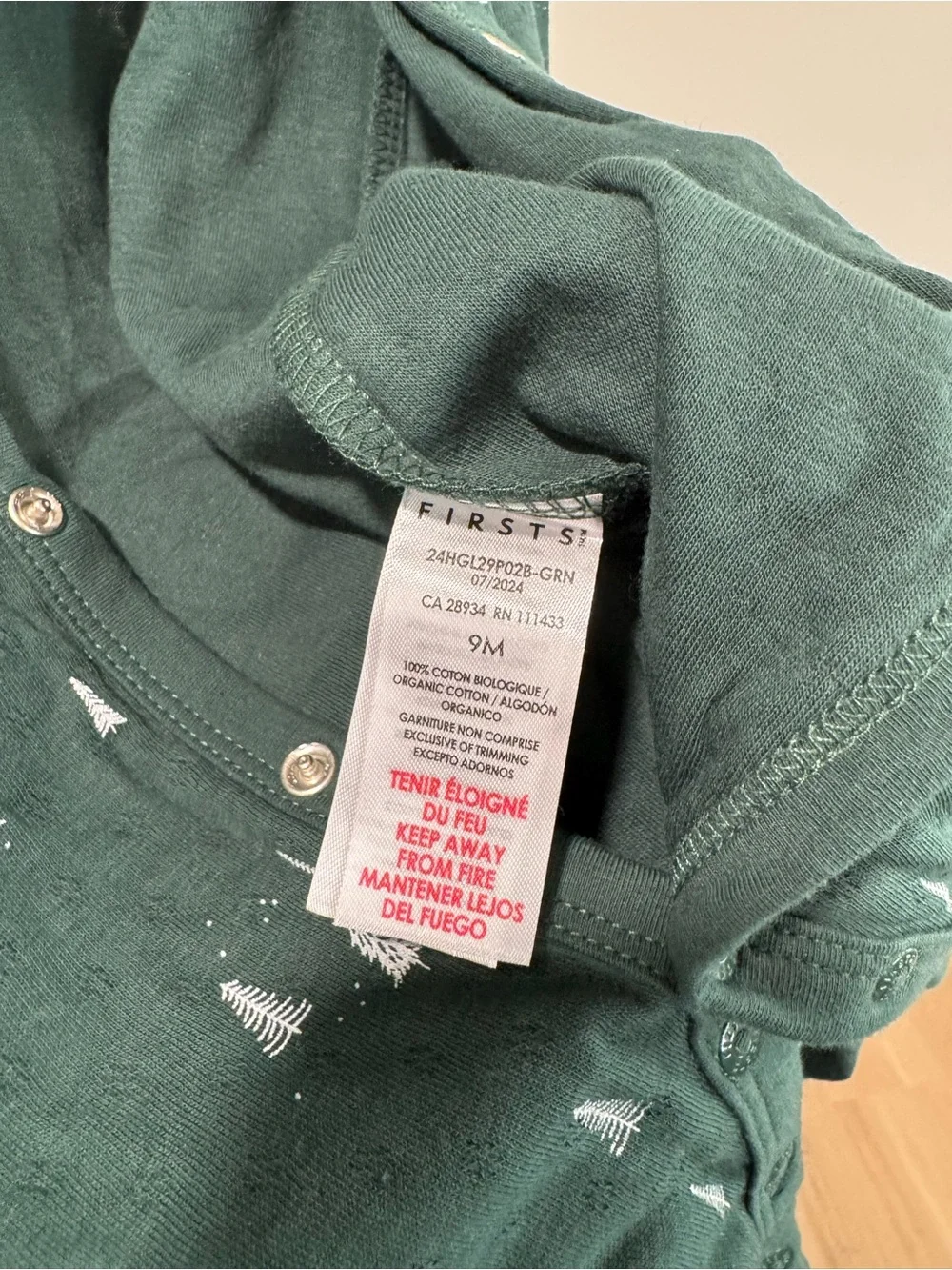 NWT FIRSTS by Petit Lem Alpine Tree Pointelle Infant Sleeper, Size 9 Month
